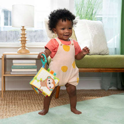 Bright Starts Safari Buddies Baby Soft Book Stroller Toy, Crinkle Plush Pages with Lion, Monkey, Elephant & More, Baby's First Book, Unisex, Ages 0+
