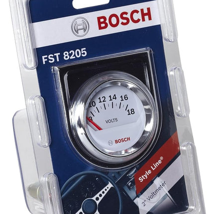 Bosch SP0F000043 Style Line 2" Electrical Voltmeter Gauge (White Dial Face, Chrome Bezel)