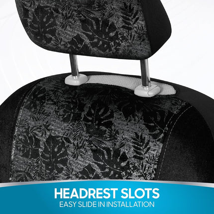 BDK Floral Theme Fresh-Protect Sideless All Protection Universal Auto Cars Front Seat Covers - 2 Piece Midnight Blue