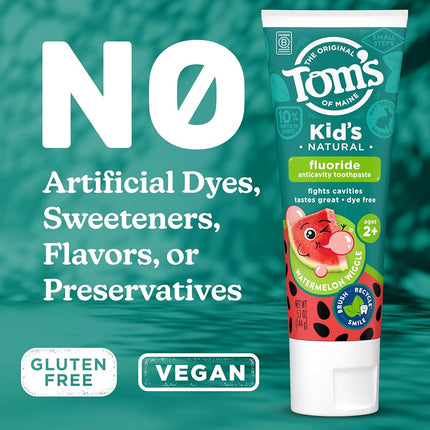 Tom's of Maine Kid's Natural Fluoride Toothpaste, Watermelon, 5.1 oz. 3-pack (Packaging May Vary)