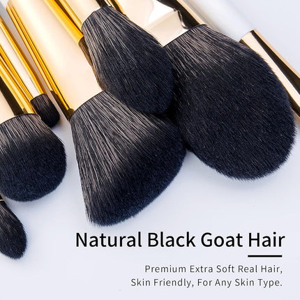 ENZO KEN Natural Black Goat Hair Makeup Brush Set with Case, Natural Hair Makeup Brushes Set Professional, Make up Brushes Set Professional, Natural Makeup Brushes, Natural Bristle Makeup Brushes.