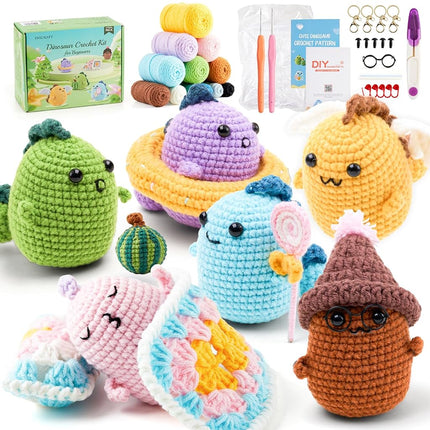 INSCRAFT Crochet Kit for Beginners, 6 Pack Dinosau