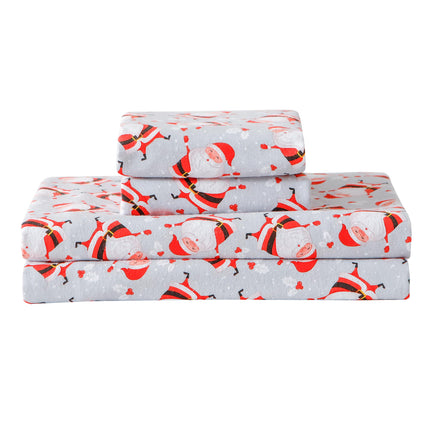 Elegant Comfort Ultra Soft 4-Piece 100% Turkish Cotton Flannel Sheet Set - Holiday Christmas Flannel Sheets, Warm and Cozy Anti-Pill Premium Quality, Deep Pocket Fitted Sheet- Twin XL, Jolly Santa