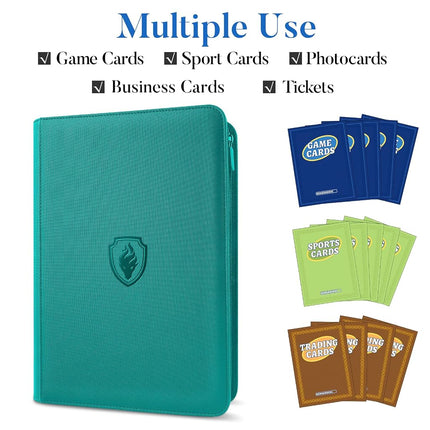 Fabmaker 9 Pocket Trading Card Binder -Zipper PU Cover Card Album, Sturdy 360 Loading Holder for MTG, TCG & Sports Cards - Turquoise