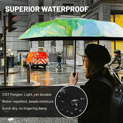 SY COMPACT Travel Umbrella - Windproof Automatic Compact Umbrellas for Rain, green wheatfield, 38 inches, Compact