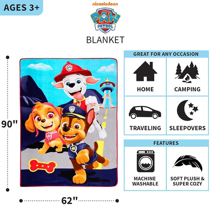 Manta de felpa ultrasuave de microfibra Raschel de Franco Kids, 157 cm x 228 cm, La Patrulla Canina