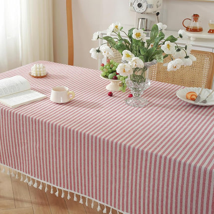 meioro Tablecloth Striped Fringe Table Cloth Rectangular Tablecloths Cotton Linen Table Cover for Dining Coffee Buffet Kitchen Picnic Use(55 x 78 Inch, Red)