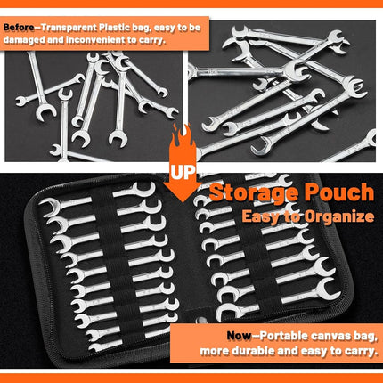 SPEEDWOX Mini Double Open End Wrench Set, 10-Piece Metric & SAE, Super-Thin Angled Heads, Made of Premium Carbon Steel, Includes Storage Pouch
