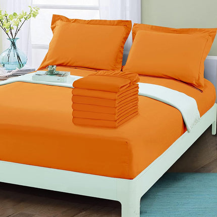 Elegant Comfort 6-Pack Fitted Bottom Sheets 1500 Thread Count Premium Hotel Quality, Deep Pocket, Wrinkle-Free, Stain and Fade Resistant-Side Pockets for Storage, 6PACK Fitted-Queen, Orange