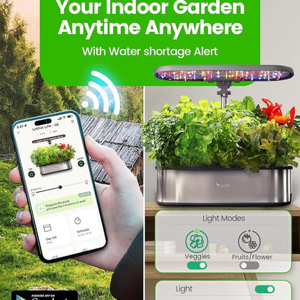LetPot LPH-SE Hydroponics Growing System, 12 Pods Smart Herb Garden Kit Indoor, Indoor Garden, APP & WiFi Controlled, with 24W Growing LED, 5.5L Water Tank, Pump System, Automatic Timer