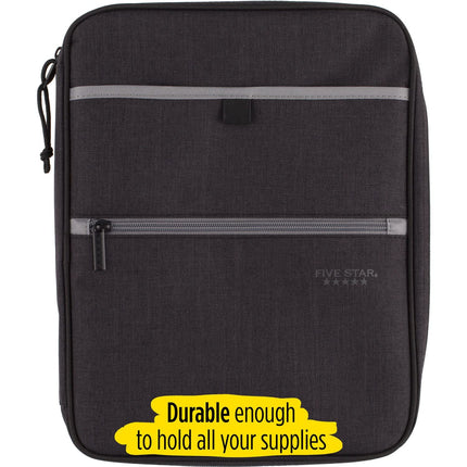 Five Star Zipper Binder, 1 Inch 3-Ring Binder, Carry-All with Internal Pockets and Dividers, 375 Total Sheet Capacity, Heathered Black/Gray (29092IT8)