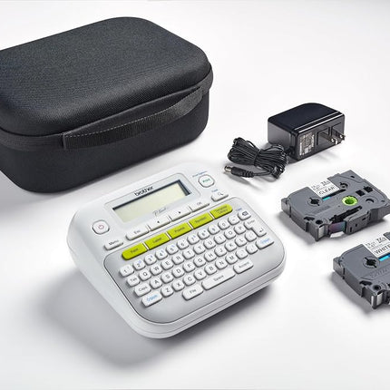 Brother PT-D210SV Label Maker Bonus Bundle Comes with a Protective Carrying case, an Adapter, and Two Sample Genuine TZe Label Tapes for Added Value.