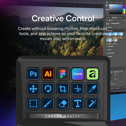 Cooler Master MasterHUB Creator Kit: Fully Modular Allows You to Customize with Base, 15xKeys IPS Display, 2xRoller, and 5xFader Modules - Empowering Your Workflow