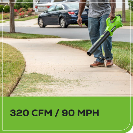 Greenworks 48V (24V x 2) Cortacésped sin escobillas de 17"+Cortabordes de 12"+Soplador de 320CFM, (2) Baterías de 4.0Ah y Cargador de doble puerto de 2A