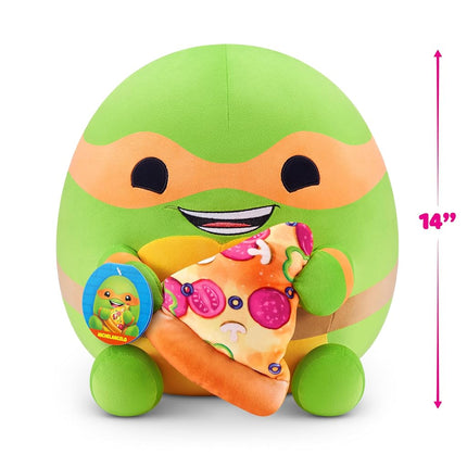 Snackles 35 cm Plush Teenage Mutant Ninja Turtles Edition by ZURU, Cuddly Squishy Comfort Plush with Teenage Mutant Ninja Turtles theme and Pizza Snack Accessory (Michelangelo)