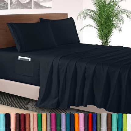 Elegant Comfort 4-Piece Bed Sheet Set - Luxury Bedding 1500 Premium Hotel Quality Microfiber, All Around Elastic 18-24 Inches Deep Fitted Sheet- Extra Deep Pocket Sheets, Full, Black