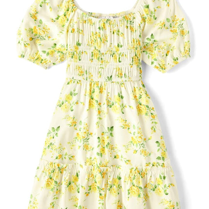 Vestidos de verano fruncidos de manga corta para niñas The Children's Place, estampado floral Bunnys Tail, talla M