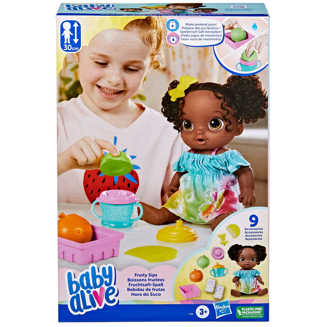 Muñeca Baby Alive Sorbitos Frutales, Lima, Set de Muñeca Bebé con Licuadora de Juguete, Bebe y Moja su Pañal, Juguete para Niñas y Niños de 3 Años en Adelante, Cabello Negro