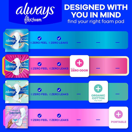 Always Radiant Feminine Pads for Women, Flexfoam Pads with Wings, Size 1, Regular Absorbency, Lightly Scented, 42 Count
