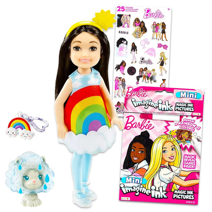 Barbie Chelsea Doll Playset for Girls - 3 Pc Bundle with Mini Chelsea Doll, Imagine Ink Mess Free Coloring Book, Stickers for Kids | Mini Barbie Doll Activity Set