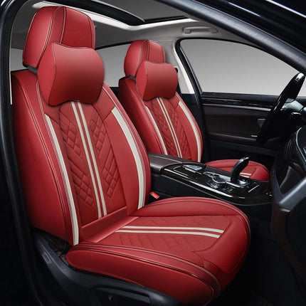 Funda de asiento de coche GXT Deluxe de cuero sintético de cobertura completa antideslizante universal apta para sedanes, SUV, camionetas con reposacabezas, accesorios interiores, rojo oscuro