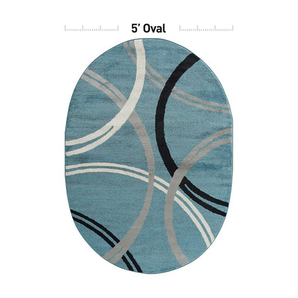 Tapis ovale à motif de cercles ondulés modernes Rugshop, tapis anti-chute pour salon, chambre ou salle à manger, bleu, ovale 1,5 m x 2,1 m