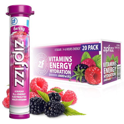Zipfizz Mezcla Energética Saludable, Bayas, 20 Tubos, 11 g Cada Uno