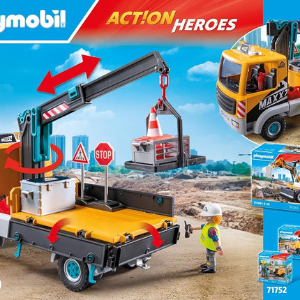 Playmobil | Action Heroes | Construction Lorry with Crane | Construction Toy for Kids | Construction Playset | Toys for Children Aged 4+ | 71750
