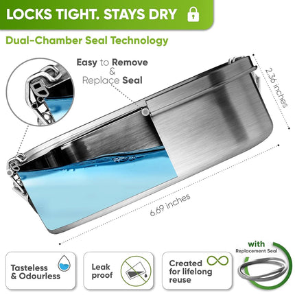 Blockhuette Premium Stainless Steel Lunch Boxes I 800ml I for Children | 3 compartments, Spare Seal | Reusable Sandwich Box I Metal Lunch Box I 2 Movable, Removable Divider I Leak Proof