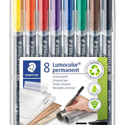 Staedtler Lumocolor Permanent Pen 314 Broad 1.0/2.5mm Line - Assorted Colours (Pack of 8)