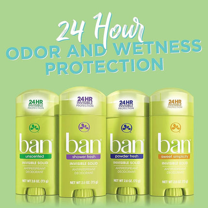 ((6 Pack)) - Ban Antiperspirant Deodorant, Invisible Solid, Powder Fresh, 80ml Bottles (Pack Of 6)