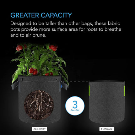 AC Infinity Heavy Duty Fabric Pots, 3 Gallon Aeration Grow Bags 5-Pack
