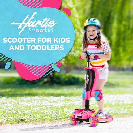 6 Wheeled Scooter for Kids - Stand & Cruise Child/Toddlers Toy Folding Kick Scooters w/Adjustable Height, Anti-Slip Deck, Flashing Wheel Lights, for Boys/Girls 2-12 Year Old - Hurtle