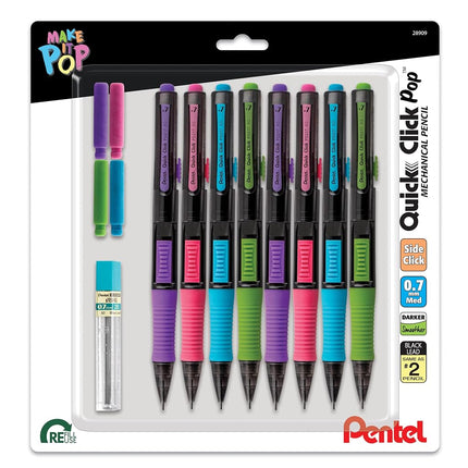 Pentel Quick Click POP Mechanical Pencil, (0.7mm), Includes Refill Lead and Erasers, Pack of 8 Pencils (PD217LEBP8)