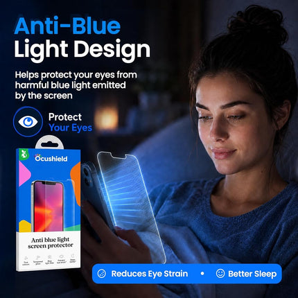 Ocushield Blue Light Screen Protector for iPhone 13 Regular/13 Pro/14/16E