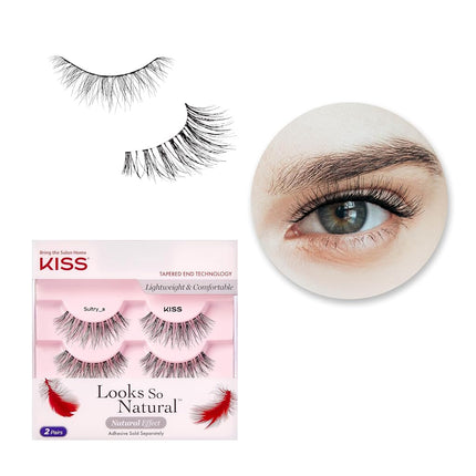 KISS Looks So Natural False Eyelashes Double Pack, Lightweight & Comfortable, Tapered End Technology, Reusable, Cruelty Free, Contact Lens Friendly, Sultry Style, 2 Pairs of Fake Eyelashes