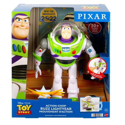 Mattel Disney and Pixar Toy Story Talking Buzz Lightyear Action Figure with Motion, Action Chop 10-inch Collectible with 30+ Sounds & Phrases, HFY34