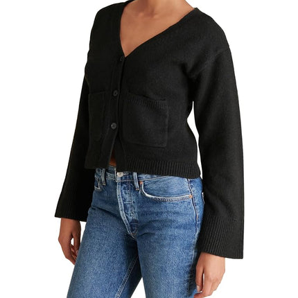 Steve Madden Women's Apparel Odelia Cardigan Sweater, Black, M