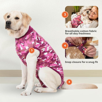 Suitical Recovery Suit Dog, Small Plus, Pink Camouflage