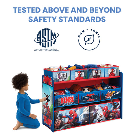 Delta Children Marvel Spider-Man Deluxe - Organizador de juguetes de 9 contenedores para almacenar y diseño de contenedores por