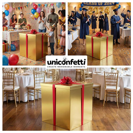 Giant Gift Box 28x28x28in JUMBO Extra Large Cardboard Decorative Box with Lid for Birthday Surprise, Pregnancy Announcement, Gender Reveal, Christmas Presents & Other Celebrations (Gold)