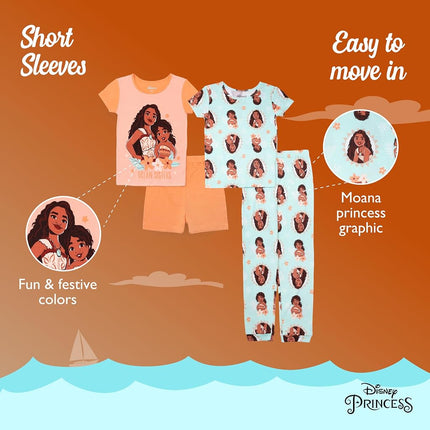 Disney Girls' Pyjama Set (Pack of 4), Floral Moana, 10