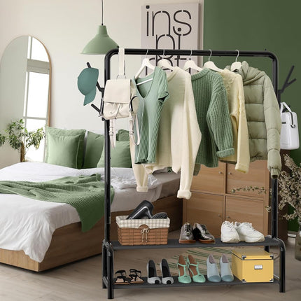 Simple Houseware Clothes Rack with Storage Shelf & Coat/Hat Hanging Hooks