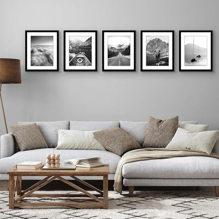 Americanflat 12x15 Picture Frame Set of 5 - Galleria Collection - Use as 9x12 With Mat or 12x15 Without Mat - Black Gallery Wall Display With Polished Plexiglass