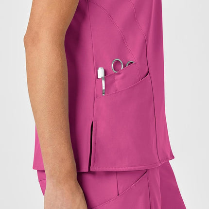 WonderWink Women's Stylized V-Neck Top, Hot Pink, Small