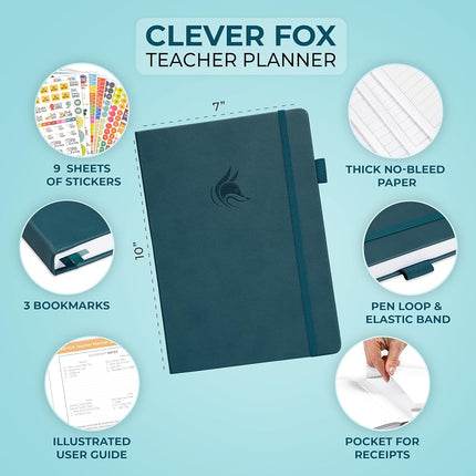 Clever Fox Teacher Planner – School Year Planner with Calendars & Lesson Plans – Teacher Plan Book for Classroom & Homeschool Organization - Undated, 7x10″, Hardcover (Dark Teal)