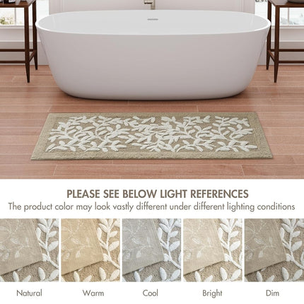 Madison Park Serene 100% Cotton Tufted Bathroom Rug - High & Low Tufting Floral Leaf Design, Quality Luxurious Plush Medium Pile Bath Mat Absorbent, Quick Dry, Shower Room D�cor, 21x34 Taupe