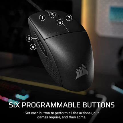 Corsair M55 Wired Lightweight FPS Gaming Mouse – 16,000 DPI – Six Programmable Buttons – Textured Side Grips – Black