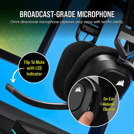 Auriculares para juegos multiplataforma inalámbricos Corsair HS80 RGB - Dolby Atmos - Diseño ligero y cómodo - Micrófono con calidad de transmisión - Compatible con iCUE - PC, Mac, PS5, PS4 - Negro