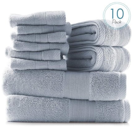 Hearth & Harbor 100% Ring Spun Cotton Bath Towels for bathroom - Luxury Bathroom Towels - Soft & Highly Absorbent Bath Towels Set, 10 Piece Set (2 Bath Towels, 2 Hand Towels, 6 Washcloths) - Ice Blue